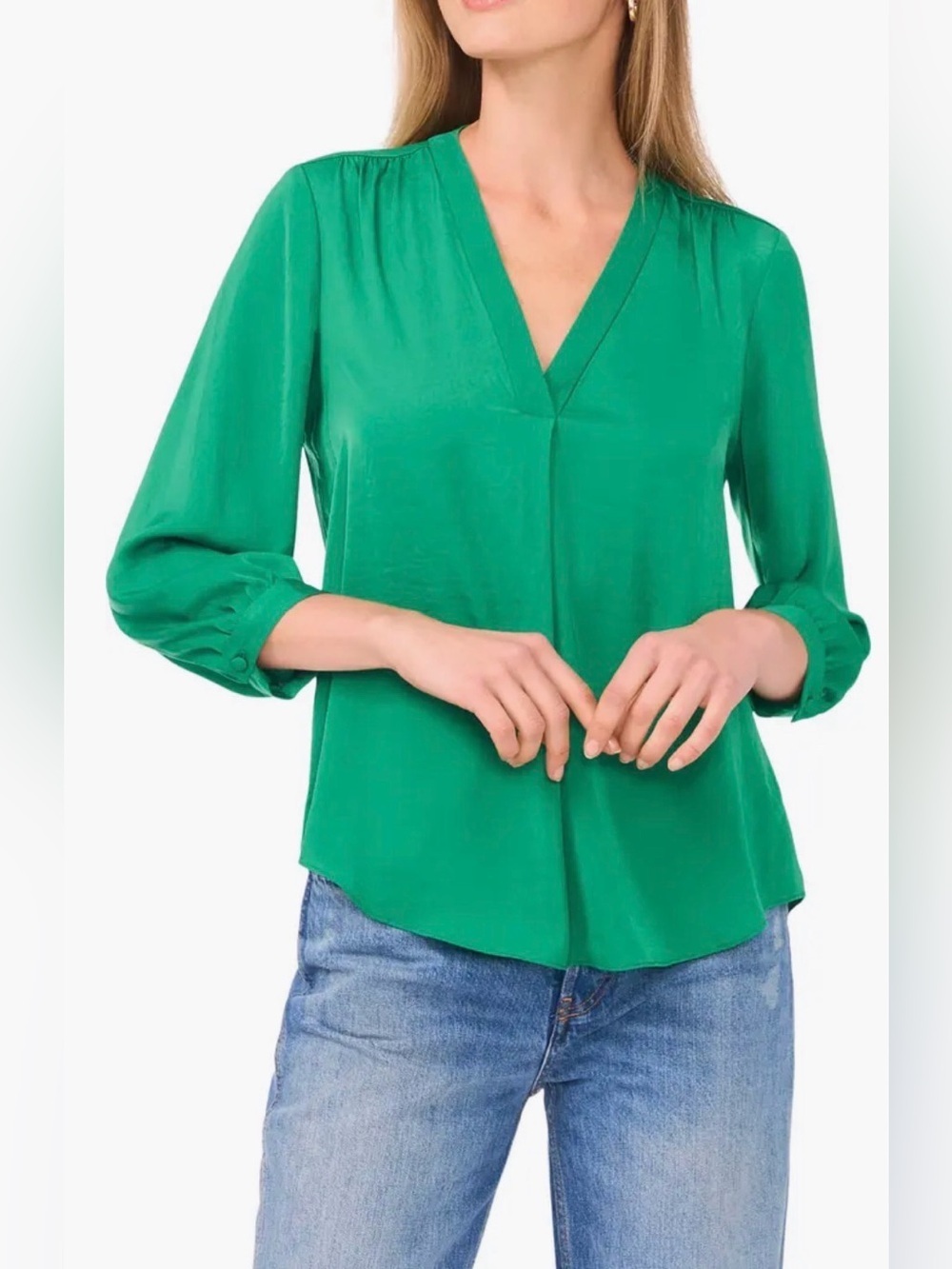 Vince Camuto Rumpled Satin Top Kelly Green Large NWT IN PACKAGE